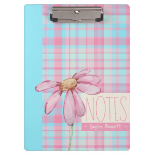 Cute plaid pastel pink Daisy Notes Notebook Clipboard
