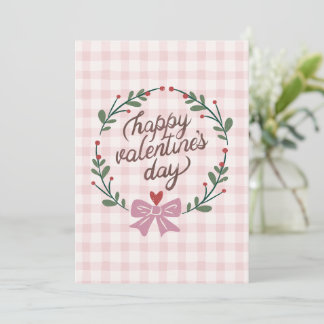 cute plaid pink happy valentine's card