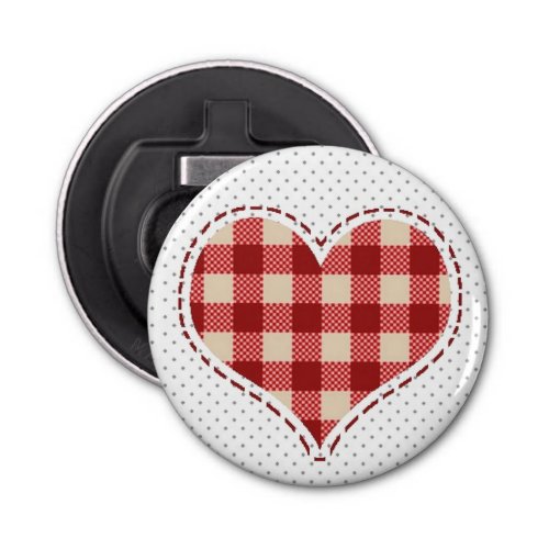 Cute Plaid Red Heart and Dots Bottle Opener