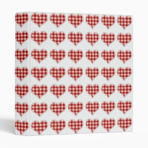 Cute Plaid Red Hearts Dotty Pattern 3 Ring Binder