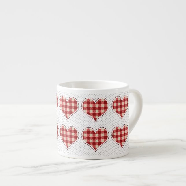Cute Plaid Red Hearts Dotty Pattern Espresso Cup (Front Right)