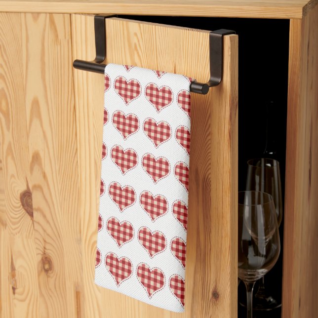 Cute Plaid Red Hearts Dotty Pattern Kitchen Towel (Thirds Fold)