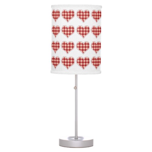 Cute Plaid Red Hearts Dotty Pattern Table Lamp