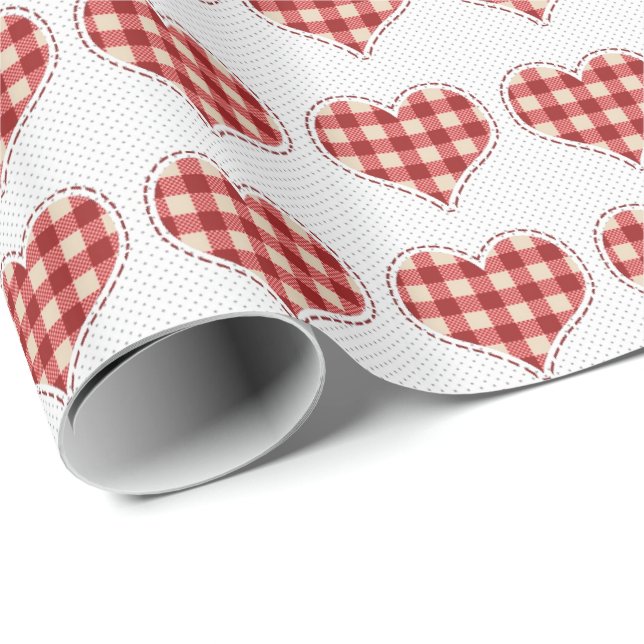 Cute Plaid Red Hearts Dotty Pattern Wrapping Paper (Roll Corner)