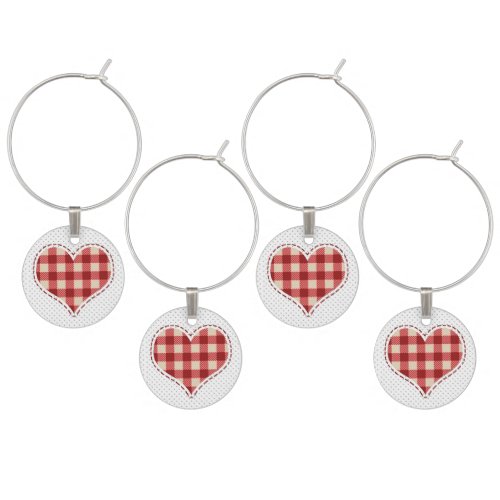 Cute Plaid Red Hearts Wine Charm
