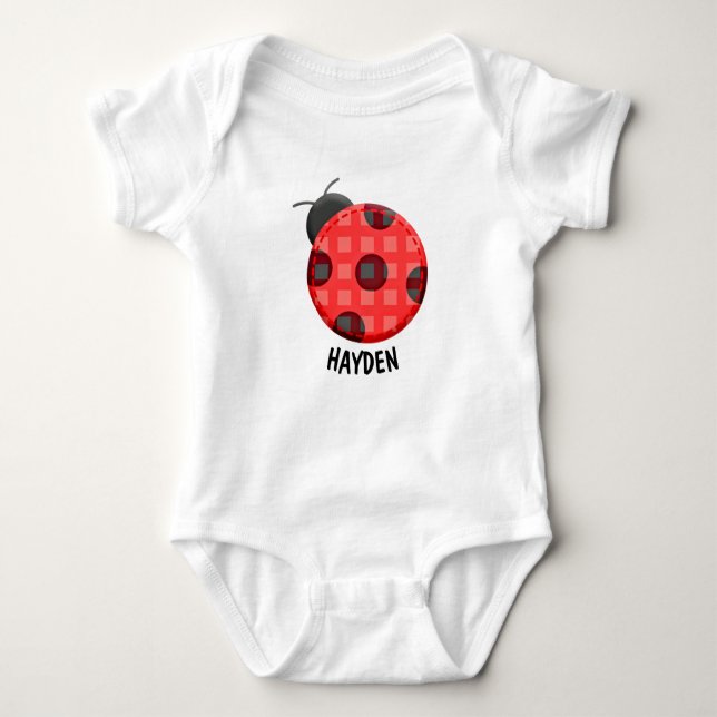 Cute Plaid Red Ladybug Personalised Baby Bodysuit (Front)