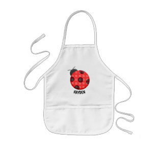 Cute Plaid Red Ladybug Personalised Kids' Apron