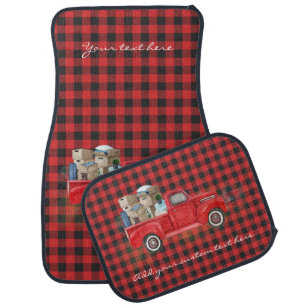 Cute Plaid Red Truck Watercolor Custom Lumberjack Car Floor Mat