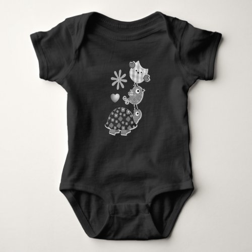 Cute Plaid Turtle and Owl Art Baby Bodysuit