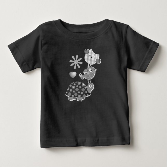 Cute Plaid Turtle and Owl Art Baby T-Shirt (Front)