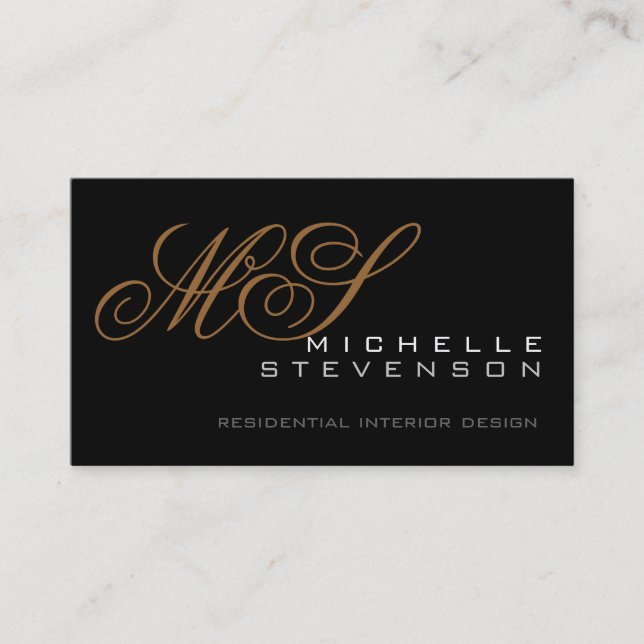 Cute Plain Grey Black Monogram Business Card (Front)