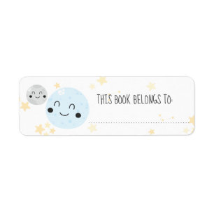 Cute Planet Moon & Stars This Book Belongs To Label