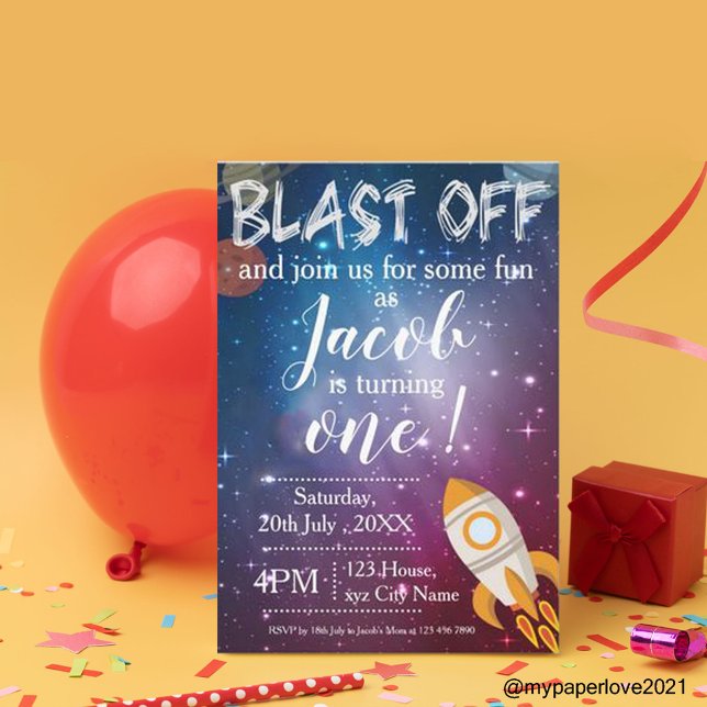 Cute Planet Rocket Space Galaxy Themed Birthday Postcard (Creator Uploaded)