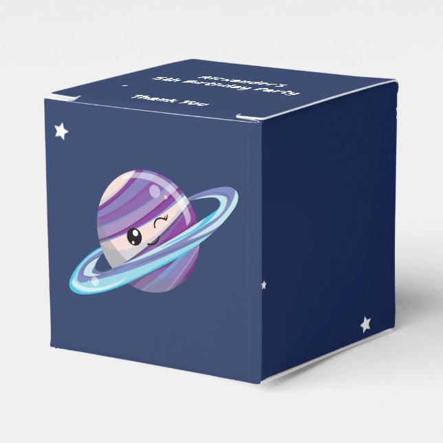 Cute Planet Saturn Space Galaxy Kid Birthday Favor Boxes (Front Side)