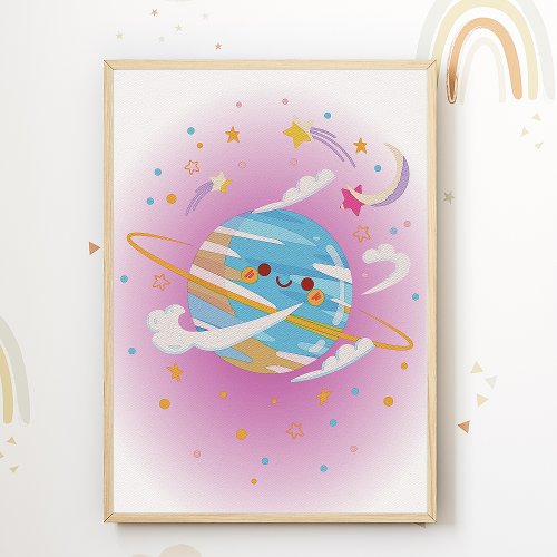 Cute Planet Stars Nursery Print Kids Room Poster