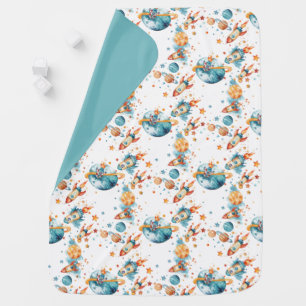 Cute Planets and Rockets Pattern Baby Blanket