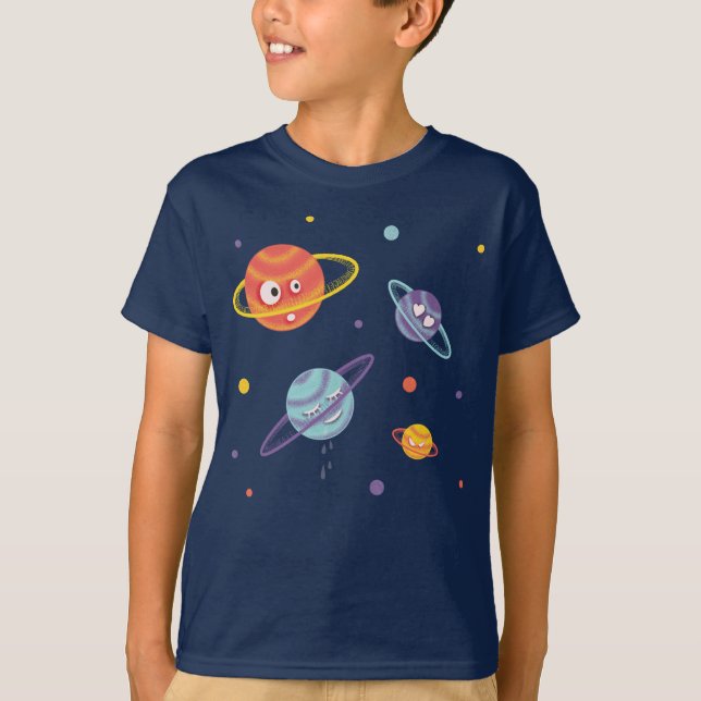 Cute Planets Cartoon Space Kids T-Shirt (Front)