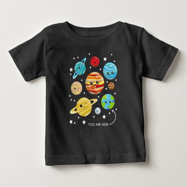 Cute Planets, Kawaii Planets, Space, Cosmos, Stars Baby T-Shirt (Front)
