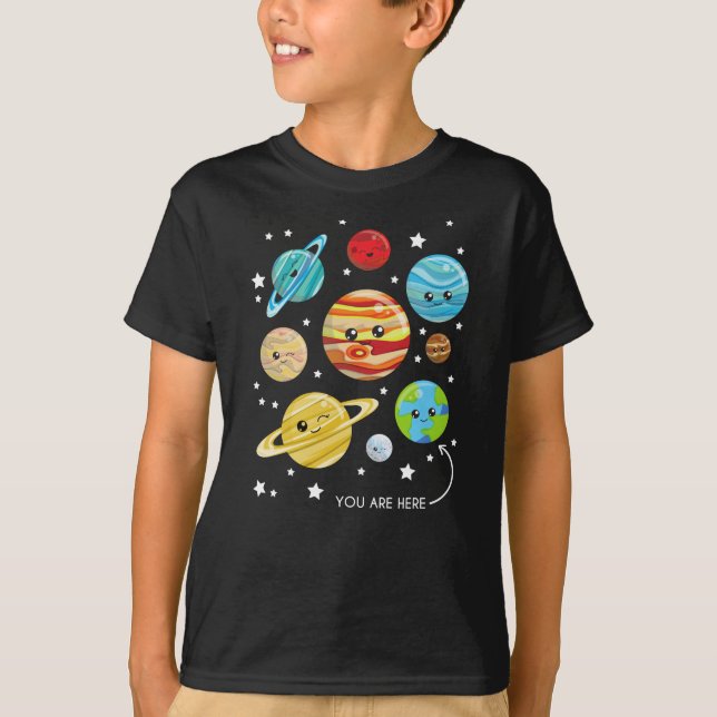 Cute Planets, Kawaii Planets, Space, Cosmos, Stars T-Shirt (Front)