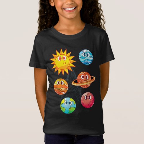 Cute Planets Outer Space Scientist Astronomy Kids  T_Shirt