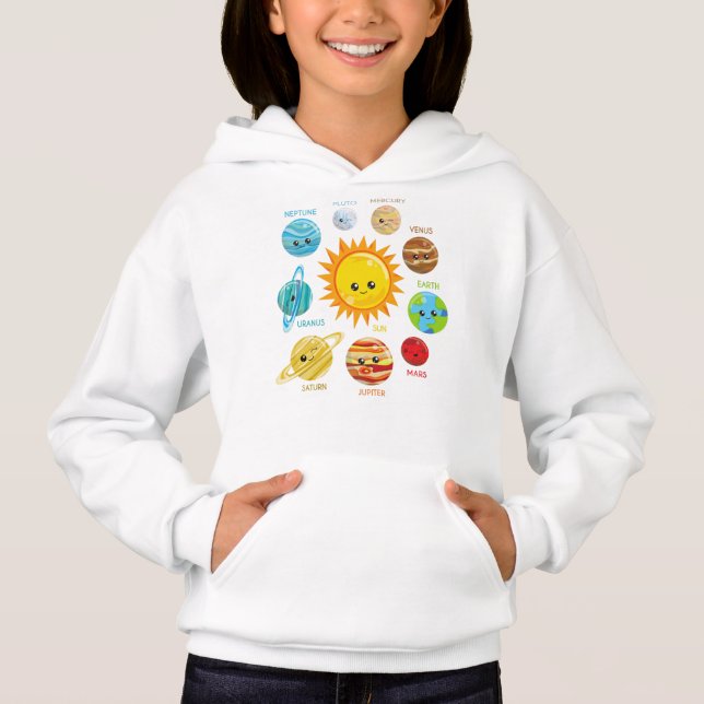 Cute Planets, Solar System, Space, Cosmos, Galaxy Hoodie (Front)