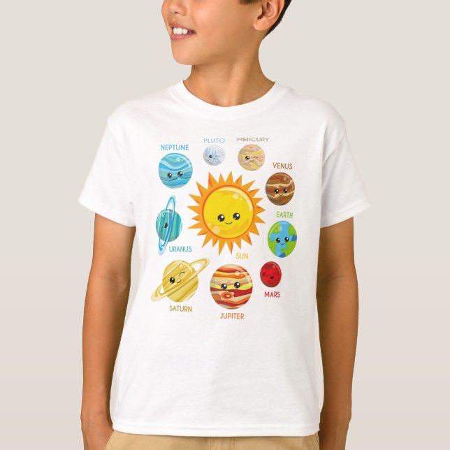 Cute Planets, Solar System, Space, Cosmos, Galaxy T-Shirt (Front)