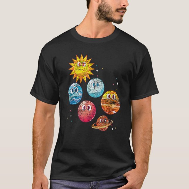 Cute Planets Sun Outer Space Travel Universe Astro T-Shirt (Front)