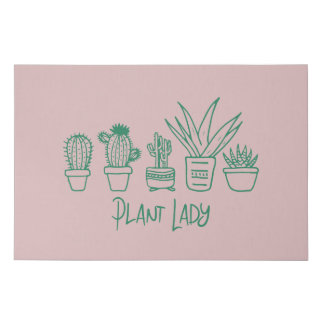 Cute Plant Lady Funny Cactus Quote in Pink Green Faux Canvas Print