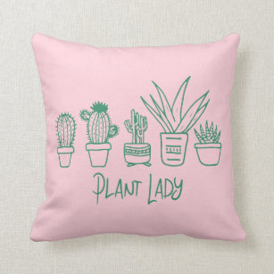 Cute Plant Lady Funny Cactus Quote in Pink Green Throw Pillow