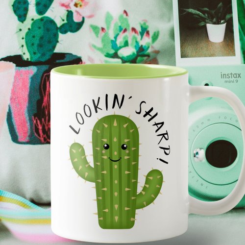 Cute Plant Lover Cactus Lookin Sharp Two_Tone Coffee Mug