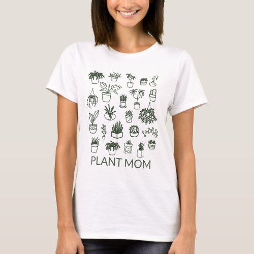 Cute Plant Mom Houseplant Illustration in Green T_Shirt