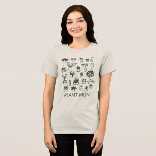 Cute Plant Mom Houseplant Illustration in Green Tri-Blend Shirt