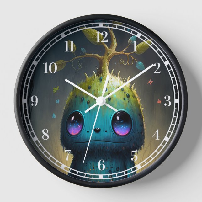 Cute Plant Monster Fantasy Art Clock (Front)