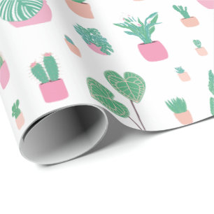 Cute Plant Pot Pattern Birthday Wrapping Paper