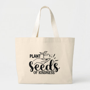 Cute plant seeds kindness word art large tote bag