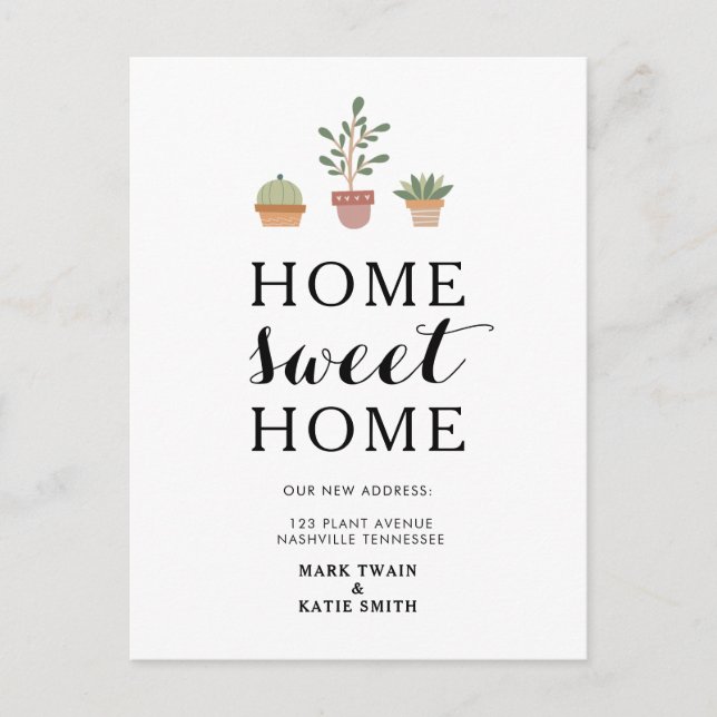 Cute Plants Home Sweet Home Moving Announcement Postcard (Front)