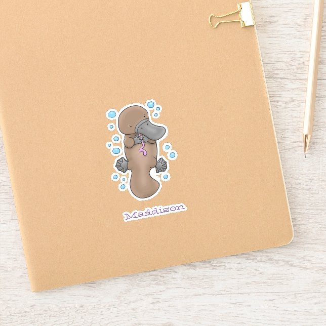 Cute platypus  baby swimming cartoon illustration sticker (Notebook)