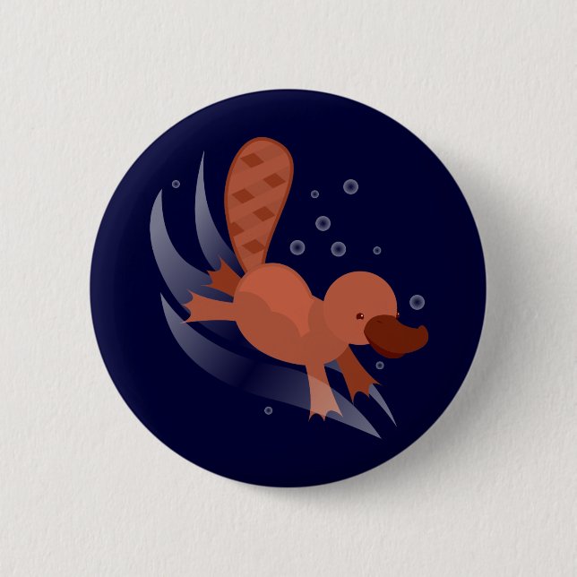 cute Platypus diving Pinback Button (Front)