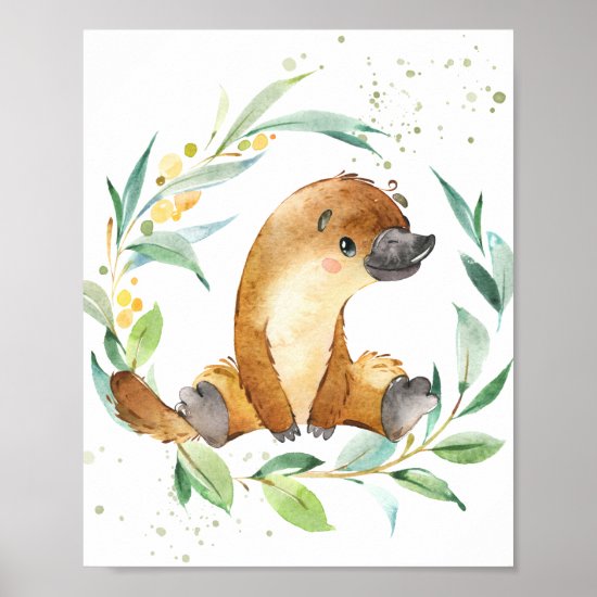Cute Platypus Eucalyptus Greenery Kids Wall Art