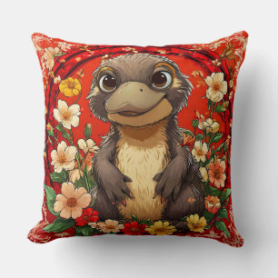 🦆🌸 Cute Platypus Floral Cozy Decor Gift ✨ Throw Pillow