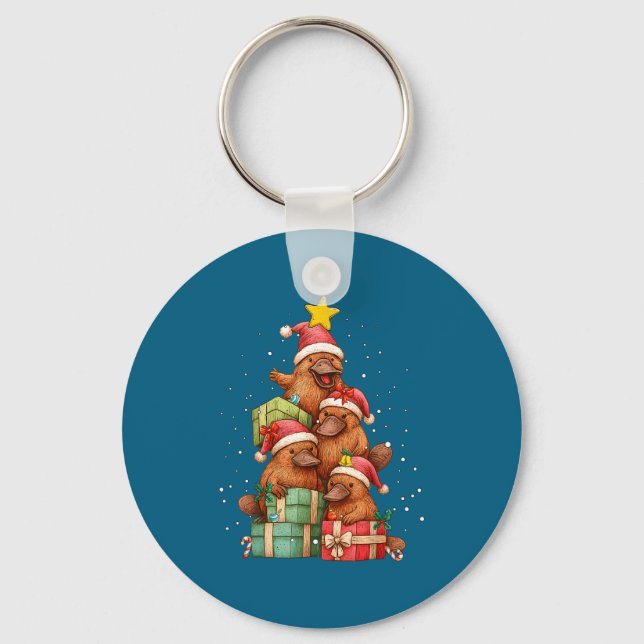 Cute Platypus Le Christmas Tree Xmas Hat  Keychain (Front)