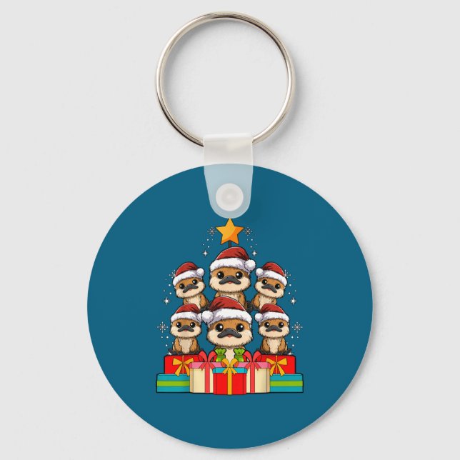 Cute Platypus Le Christmas Tree Xmas Hat  Keychain (Front)
