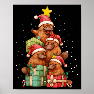 Cute Platypus Le Christmas Tree Xmas Hat  Poster