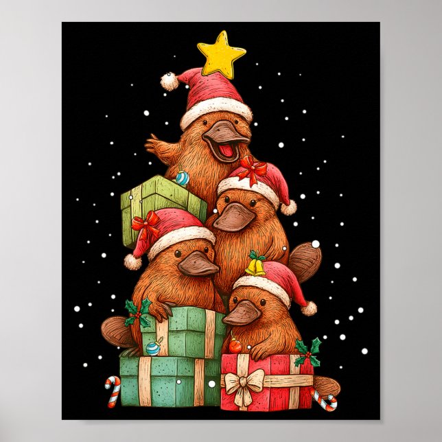 Cute Platypus Le Christmas Tree Xmas Hat  Poster (Front)