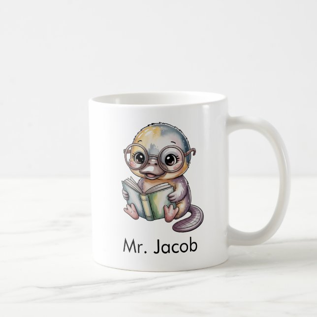 Cute Platypus Reading a Book Custom Coffee Mug (Right)
