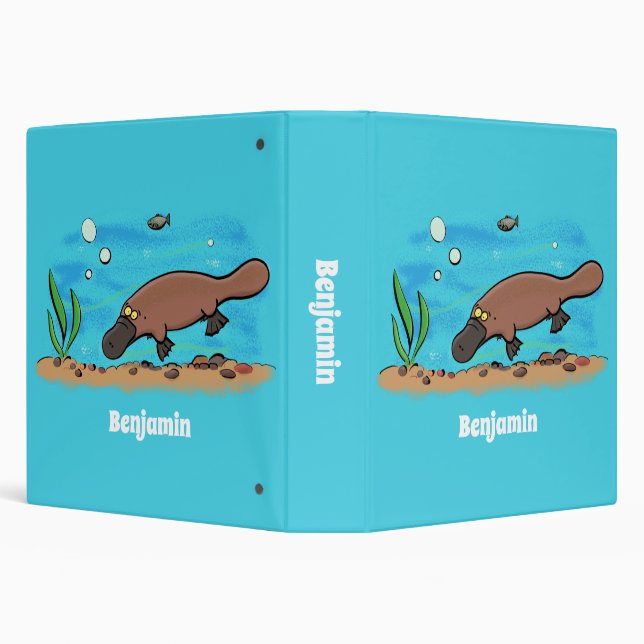Cute platypus swimming cartoon 3 ring binder (Background)