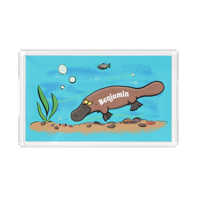 Cute platypus swimming cartoon acrylic tray (Front)