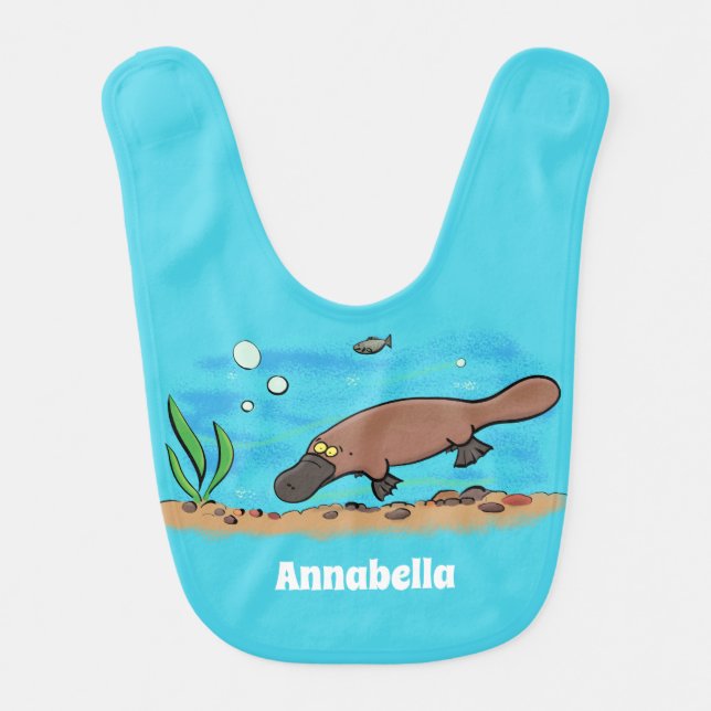 Cute platypus swimming cartoon baby bib (Front)