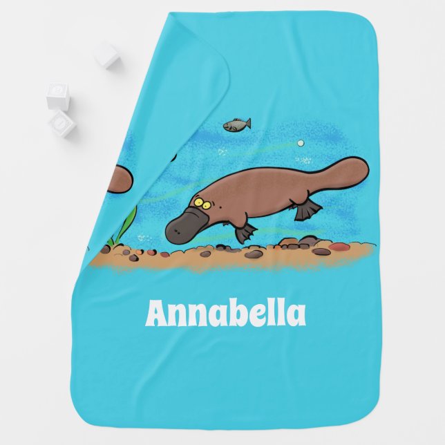 Cute platypus swimming cartoon baby blanket (In Situ)