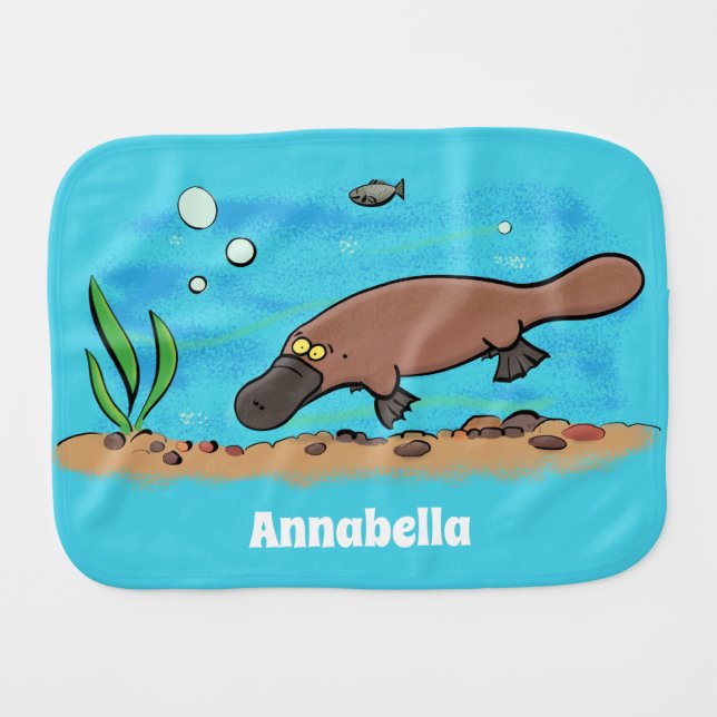 Cute platypus swimming cartoon baby burp cloth (Front Horizontal)